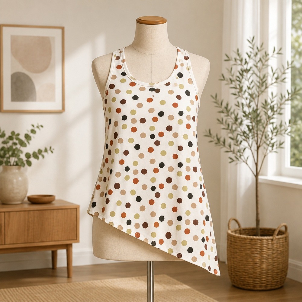 NWT Renee Greenstein Tank Top Womens XSP White Polka Dot Asymmetrical Hem
